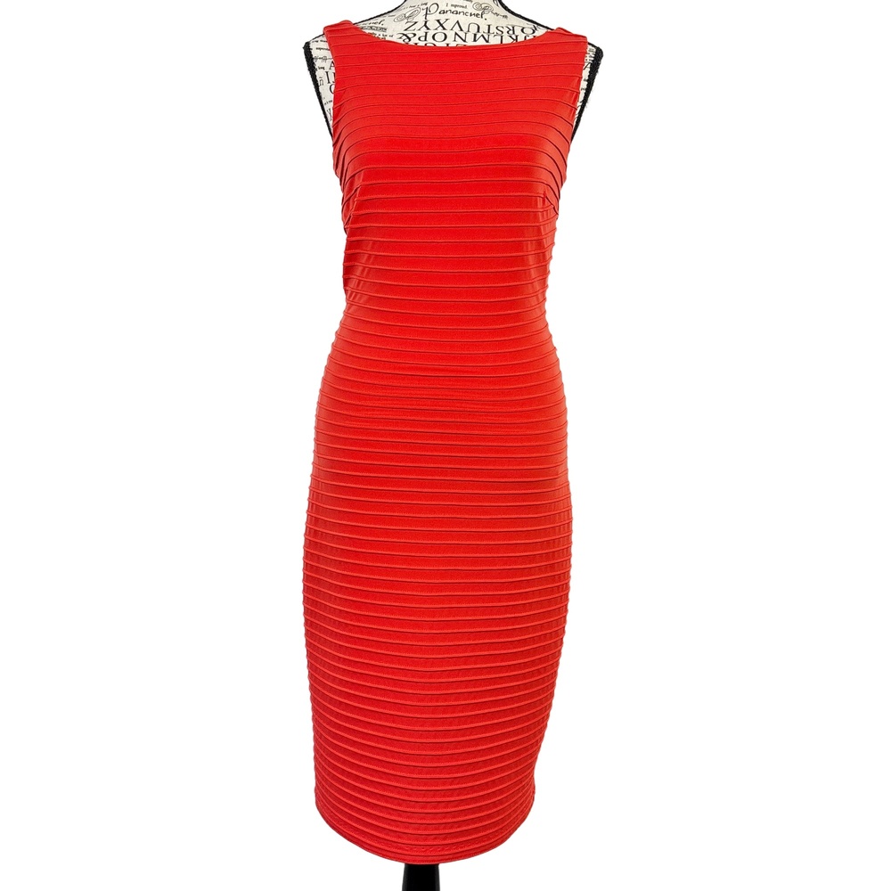 Cache Orange Bodycon Dress Women’s Size 4 Sleeveless Sexy Stretch Fitted Midi